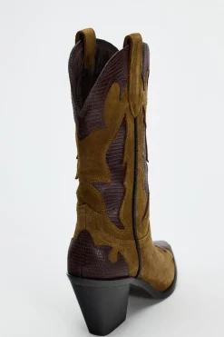 ZARA Sapatos^BOTA COM TACÃO EM CROUTE COMBINADA Castanho