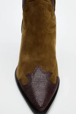 ZARA Sapatos^BOTA COM TACÃO EM CROUTE COMBINADA Castanho