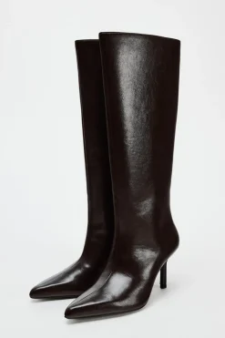 ZARA Sapatos^BOTA COM TACÃO FINO Castanho
