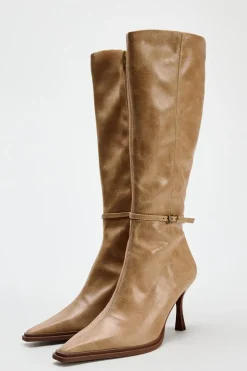 ZARA Sapatos^BOTA COM TACÃO FINO Castanho-areia