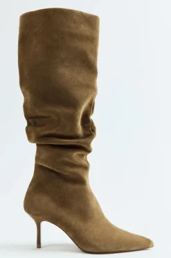 ZARA Sapatos^BOTA COM TACÃO FRANZIDA EM CROUTE Castanho-areia