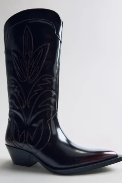 ZARA Sapatos^BOTA COWBOY COM BORDADOS Vermelho-bordeaux