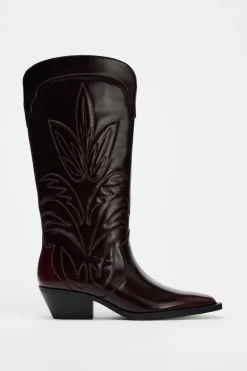 ZARA Sapatos^BOTA COWBOY COM BORDADOS Vermelho-bordeaux