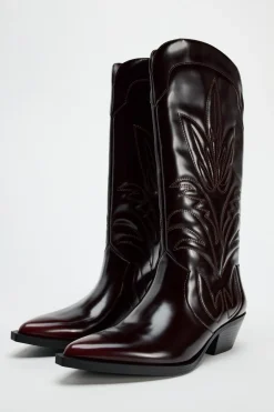 ZARA Sapatos^BOTA COWBOY COM BORDADOS Vermelho-bordeaux