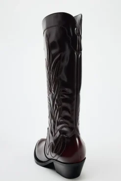 ZARA Sapatos^BOTA COWBOY COM BORDADOS Vermelho-bordeaux