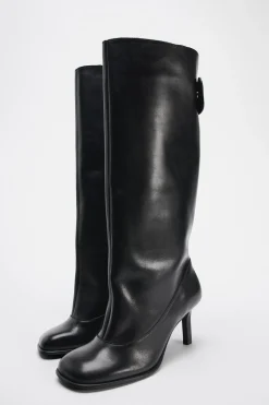 ZARA Sapatos^BOTA DE CANO LARGO EM PELE Preto