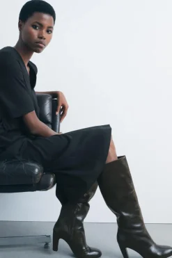 ZARA Sapatos^BOTA DE CANO LARGO EM PELE Verde-garrafa