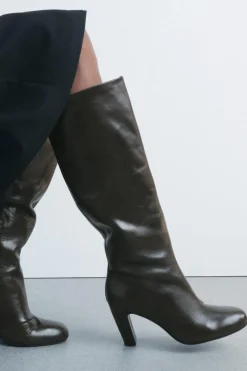 ZARA Sapatos^BOTA DE CANO LARGO EM PELE Verde-garrafa