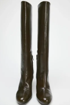 ZARA Sapatos^BOTA DE CANO LARGO EM PELE Verde-garrafa