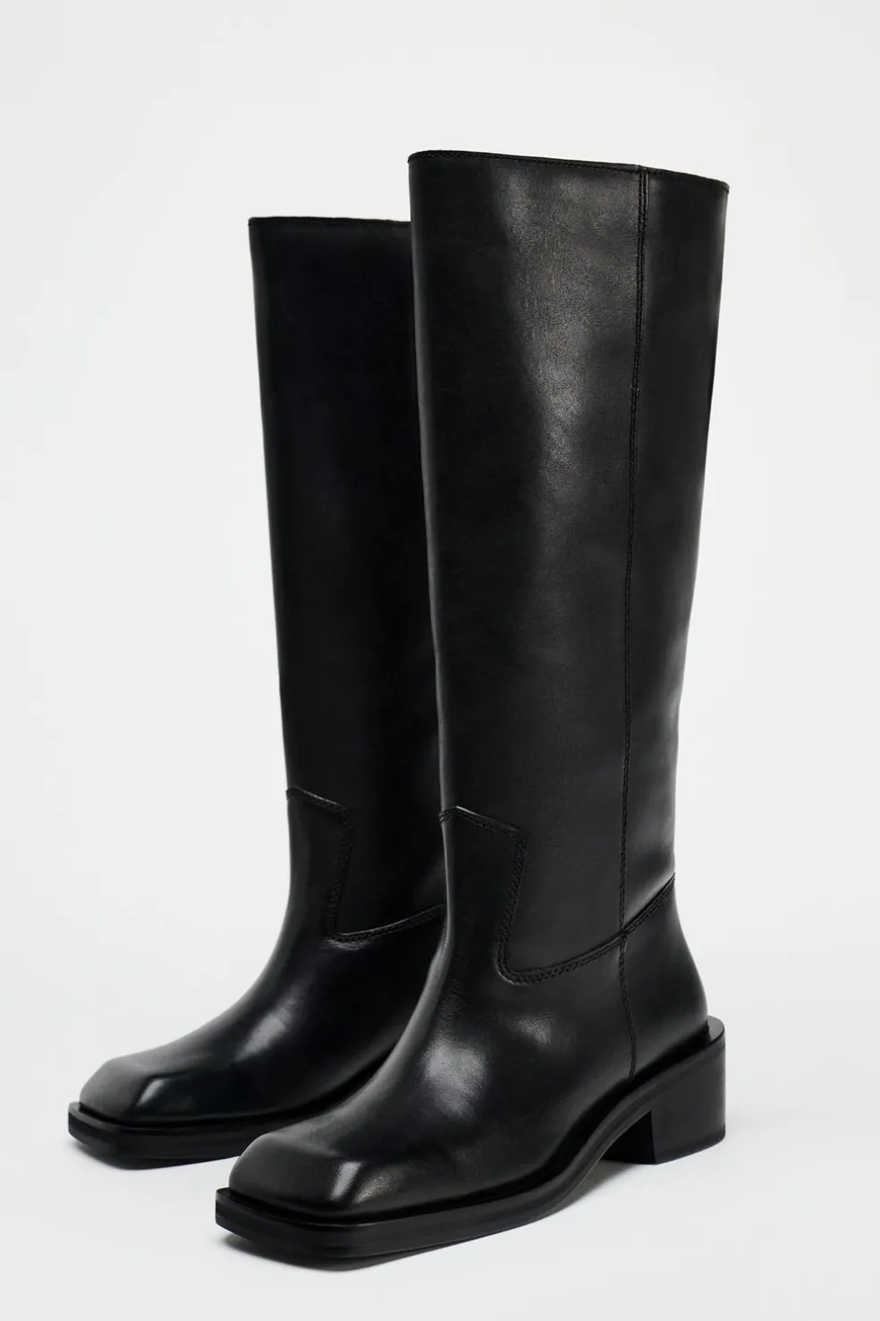 ZARA Sapatos^BOTA DE PELE COM ACABAMENTO EM PONTA QUADRADA Preto
