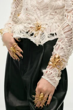 ZARA Acessórios / Bijuteria^BRINCO EAR CUFF ARANHA COM JOIAS Dourado