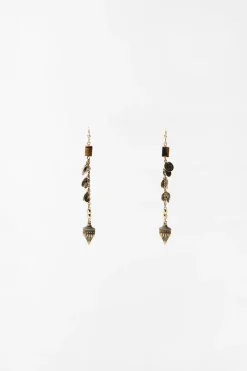 ZARA Acessórios / Bijuteria^BRINCOS COMPRIDOS CHARM COM PEDRA Ouro-envelhecido