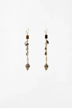 ZARA Acessórios / Bijuteria^BRINCOS COMPRIDOS CHARM COM PEDRA Ouro-envelhecido