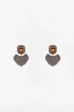 ZARA Acessórios / Bijuteria^BRINCOS DE CORAÇÃO COM STRASS Ouro-envelhecido