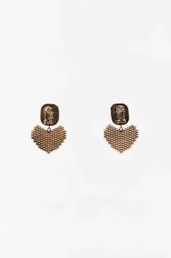 ZARA Acessórios / Bijuteria^BRINCOS DE CORAÇÃO COM STRASS Ouro-envelhecido