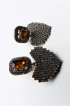 ZARA Acessórios / Bijuteria^BRINCOS DE CORAÇÃO COM STRASS Ouro-envelhecido