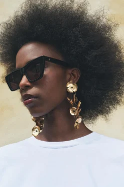 ZARA Acessórios / Bijuteria^BRINCOS DE CORDÃO COM FLORES Dourado