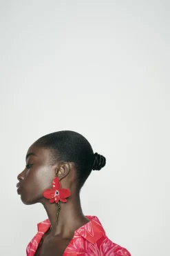 ZARA Acessórios / Bijuteria^BRINCOS FLOR ESMALTADA Vermelho