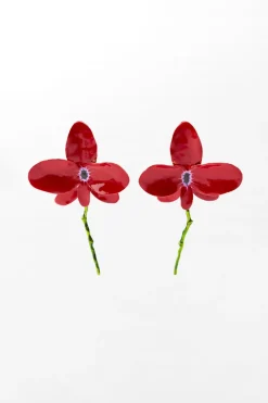 ZARA Acessórios / Bijuteria^BRINCOS FLOR ESMALTADA Vermelho