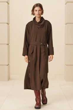 ZARA Vestidos^BTTN DRSS 14 Castanho-escuro