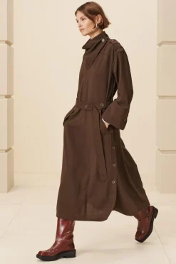 ZARA Vestidos^BTTN DRSS 14 Castanho-escuro