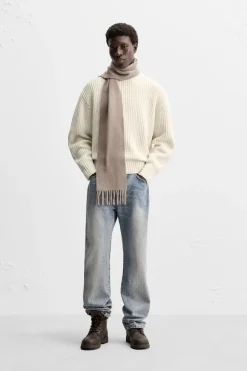 ZARA Vestuário De Inverno|Acessórios^CACHECOL 100% LÃ Cinzento-toupeira