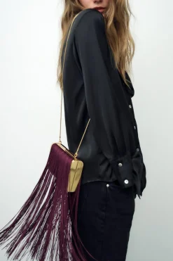 ZARA Malas^CAIXA FRANJAS Vermelho-bordeaux