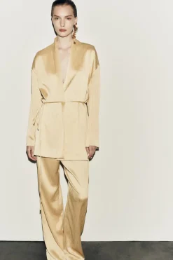 ZARA Calças^CALÇA COMPRIDA PLISSADA Amarelo-pastel