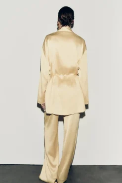 ZARA Calças^CALÇA COMPRIDA PLISSADA Amarelo-pastel