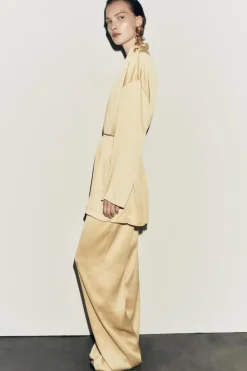 ZARA Calças^CALÇA COMPRIDA PLISSADA Amarelo-pastel
