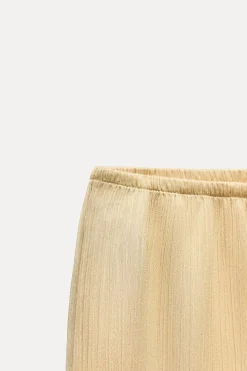 ZARA Calças^CALÇA COMPRIDA PLISSADA Amarelo-pastel