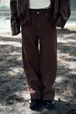ZARA Calças^CALÇA EFEITO CAMURÇA Castanho