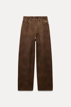 ZARA Calças^CALÇA EFEITO CAMURÇA Castanho