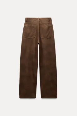 ZARA Calças^CALÇA EFEITO CAMURÇA Castanho