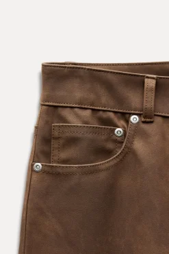 ZARA Calças^CALÇA EFEITO CAMURÇA Castanho