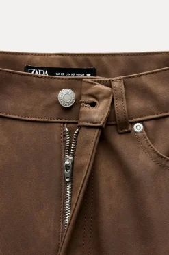 ZARA Calças^CALÇA EFEITO CAMURÇA Castanho