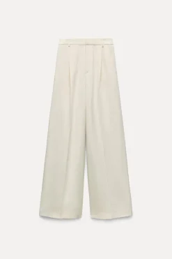 ZARA Calças^CALÇA FLUIDA C/PREGAS AREIA/CASTANHO