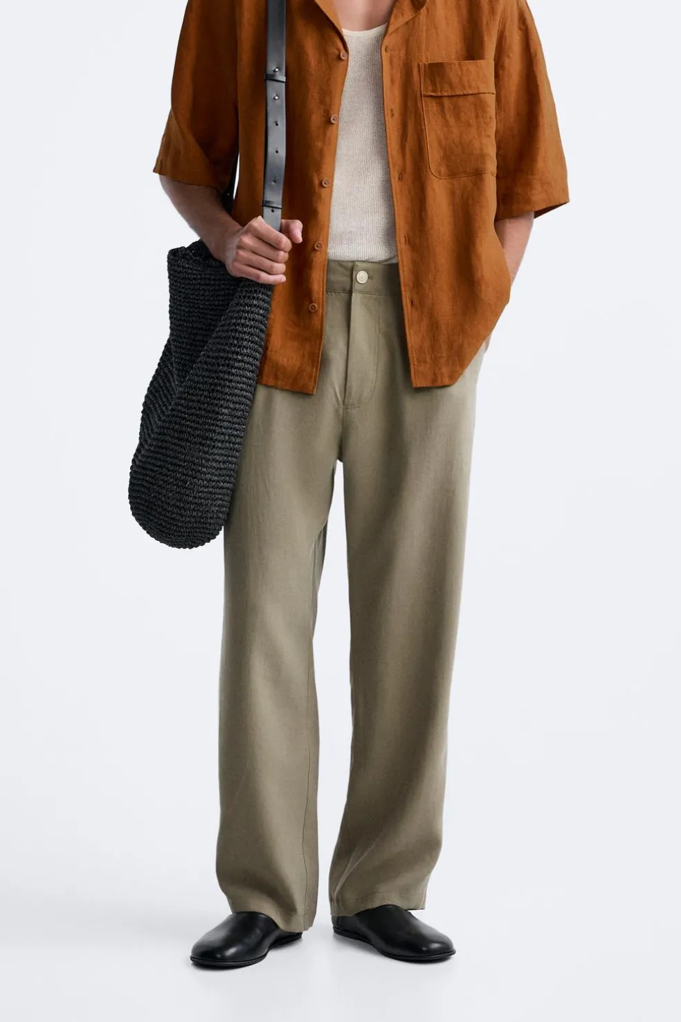 ZARA Calças^CALÇA MISTURA LIOCEL Caqui