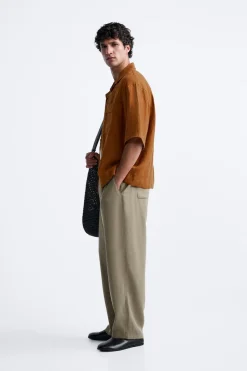 ZARA Calças^CALÇA MISTURA LIOCEL Caqui