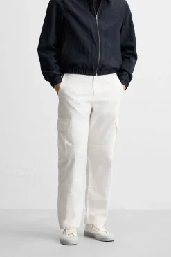 ZARA Calças^CALÇA TROPA CANVAS Branco-marfim