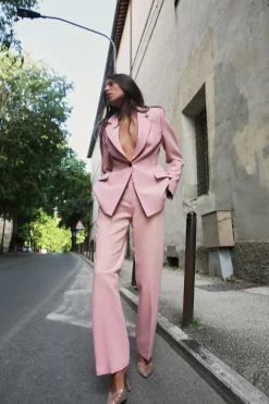 ZARA Calças^CALÇAS À BOCA DE SINO CINTURA SUBIDA Rosa