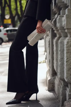 ZARA Calças^CALÇAS À BOCA DE SINO CINTURA SUBIDA Preto