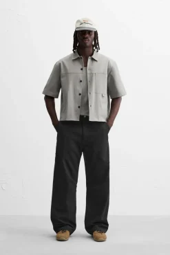 ZARA Calças^CALÇAS À BOCA DE SINO COM COSTURAS Preto