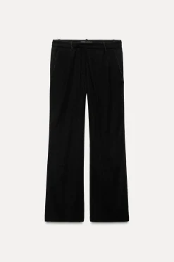 ZARA Calças^CALÇAS À BOCA DE SINO DE VELUDO ZW COLLECTION Preto