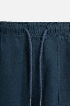 ZARA Calças^CALÇAS 100% LINHO Azul-marinho