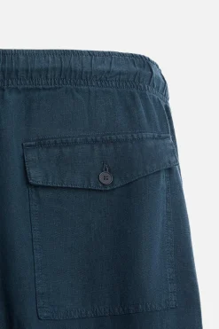 ZARA Calças^CALÇAS 100% LINHO Azul-marinho