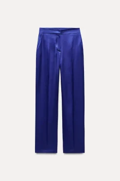 ZARA Calças^CALÇAS ACETINADAS Cobalto