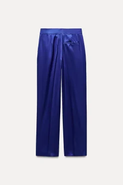 ZARA Calças^CALÇAS ACETINADAS Cobalto