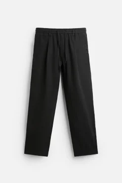 ZARA Calças^CALÇAS ALGODÃO - LINHO PREGAS Preto