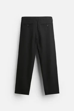 ZARA Calças^CALÇAS ALGODÃO - LINHO PREGAS Preto